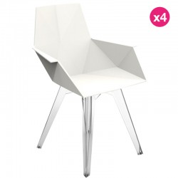 Lot de 4 Chaises Vondom Faz blanc avec piètements transparents et accoudoirs