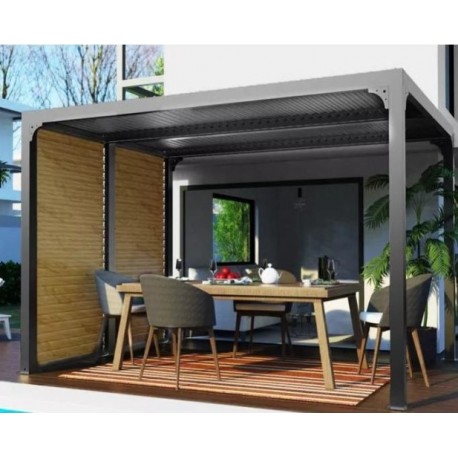 Pérgola Bioclimática Habrita antracita aluminio 7,20 m2 ventosas imitación madera